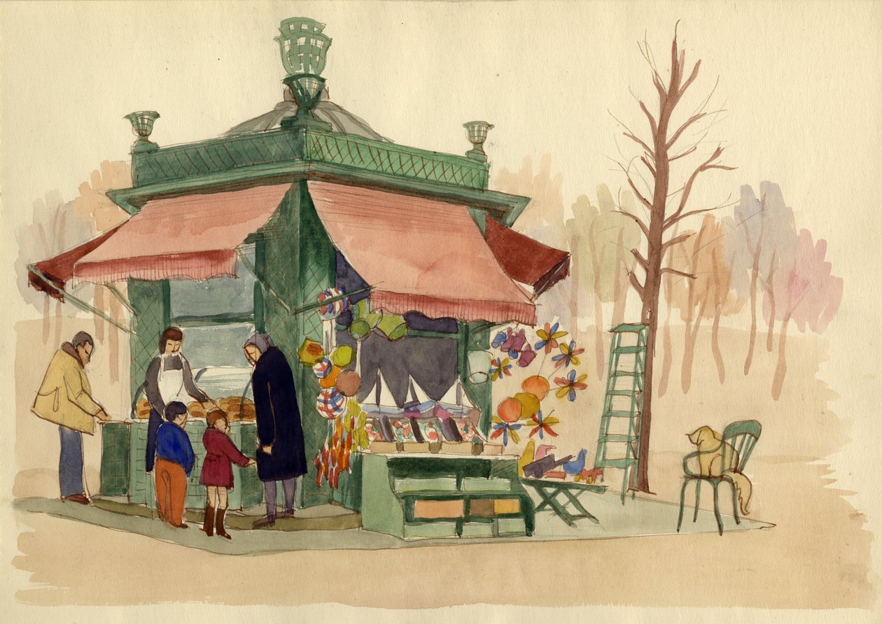 Kiosk som säljer leksaker, Paris, Frankrike, c1951. av Shirley Markham