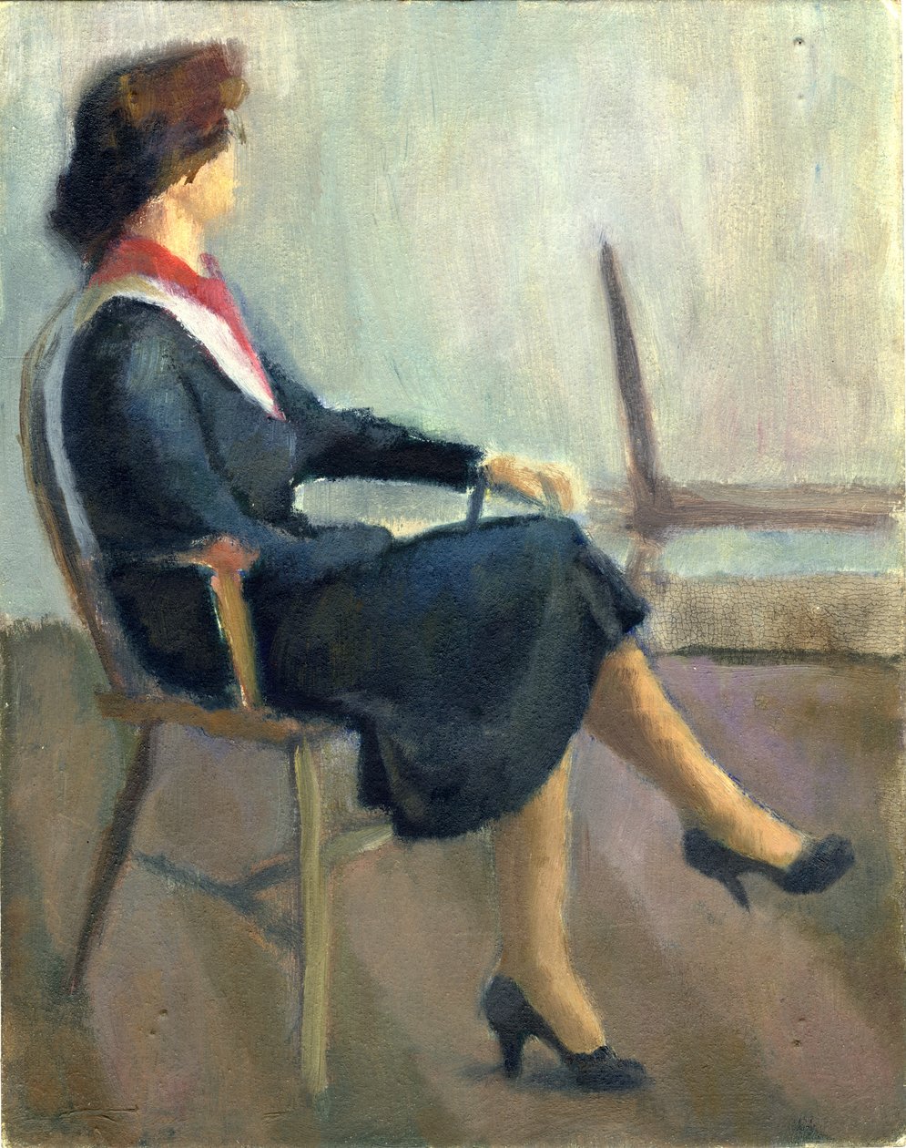Sittande kvinna i marinblått, 1952. av Shirley Markham