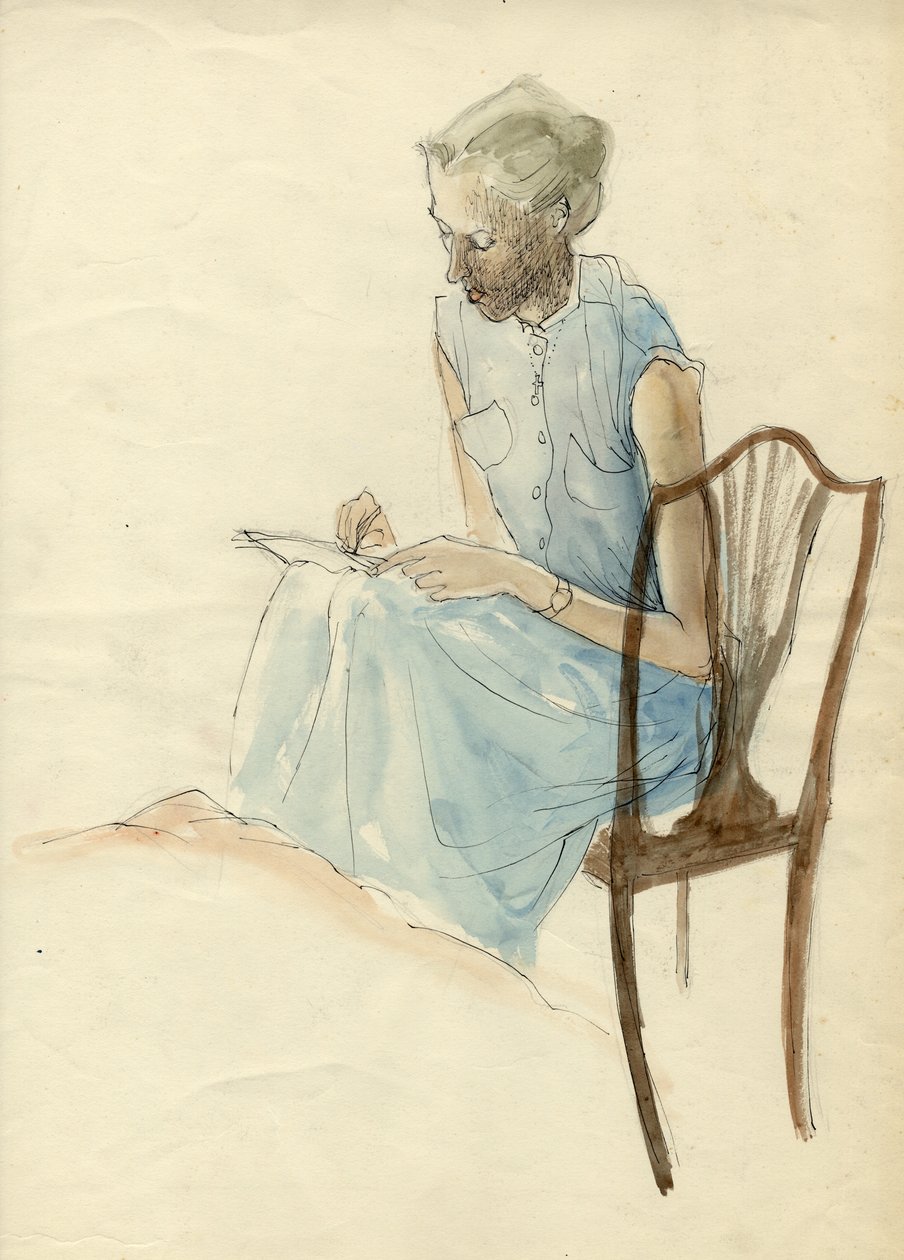 Sittande kvinna skriver, 1952. av Shirley Markham