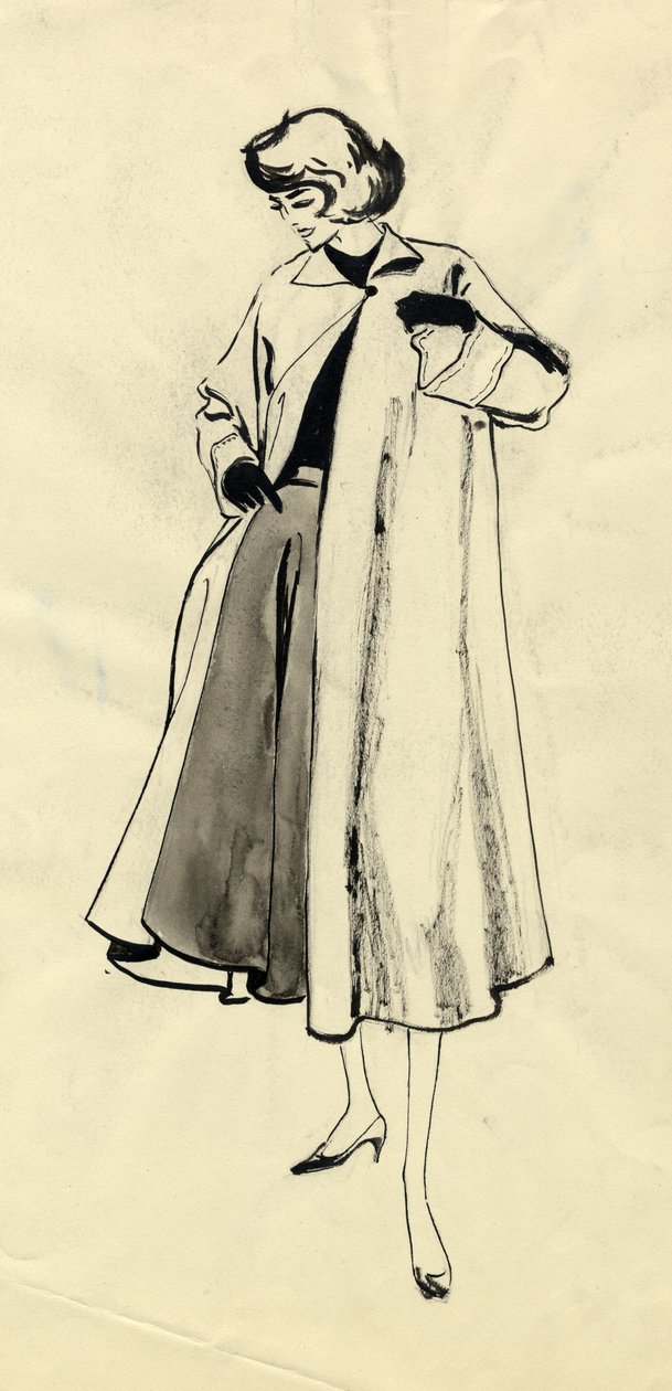 Kvinna i kappa och hel kjol, c1950. av Shirley Markham