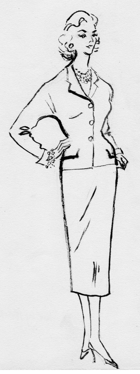 Kvinna i pennkostym, c1950. av Shirley Markham