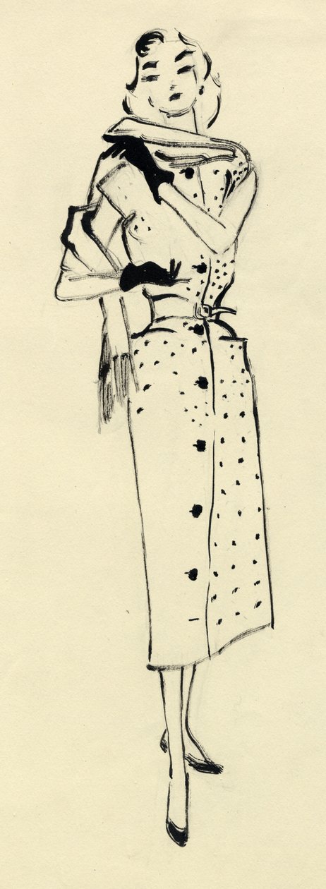 Kvinna i prickig klänning, c1950. av Shirley Markham