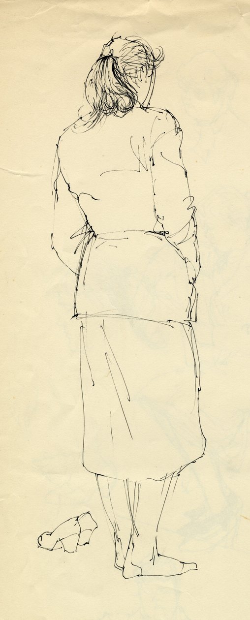 Kvinna i strumpfot bakifrån, 1953. av Shirley Markham