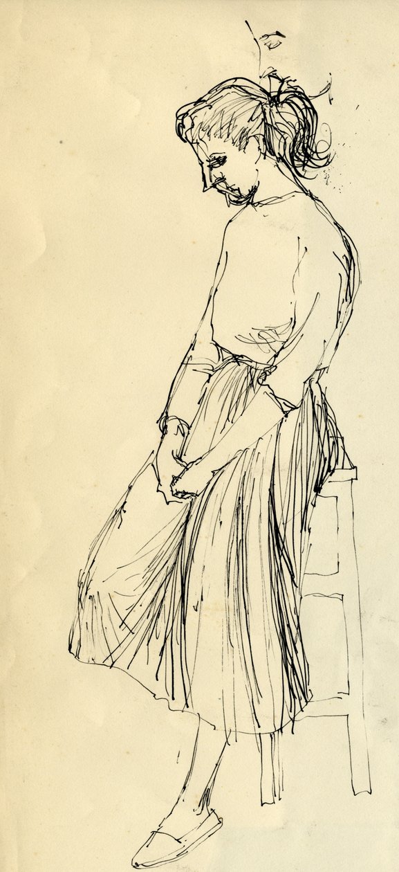 Kvinna som sitter på en pall, c1950. av Shirley Markham