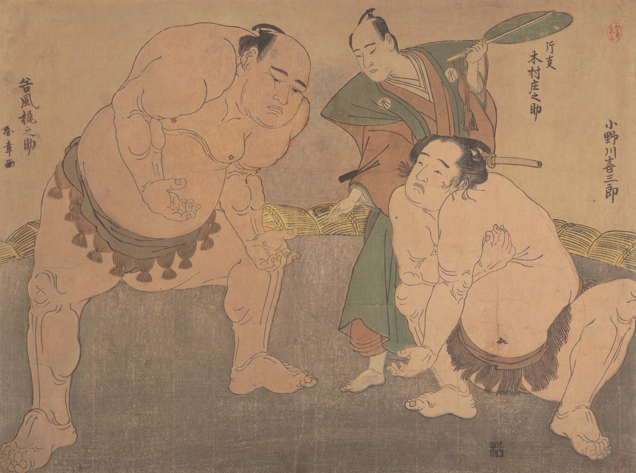 The Wrestlers, ca. 1785. av Shunsho