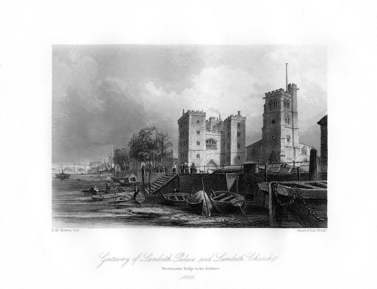 Lambeth Palace and Church, Lambeth, 1850 av Shury and Son