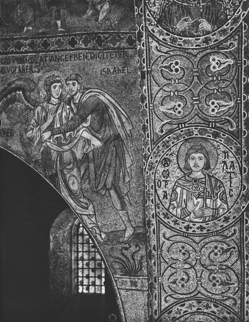 Jakob brottas med ängeln (mosaik) av Sicilian School