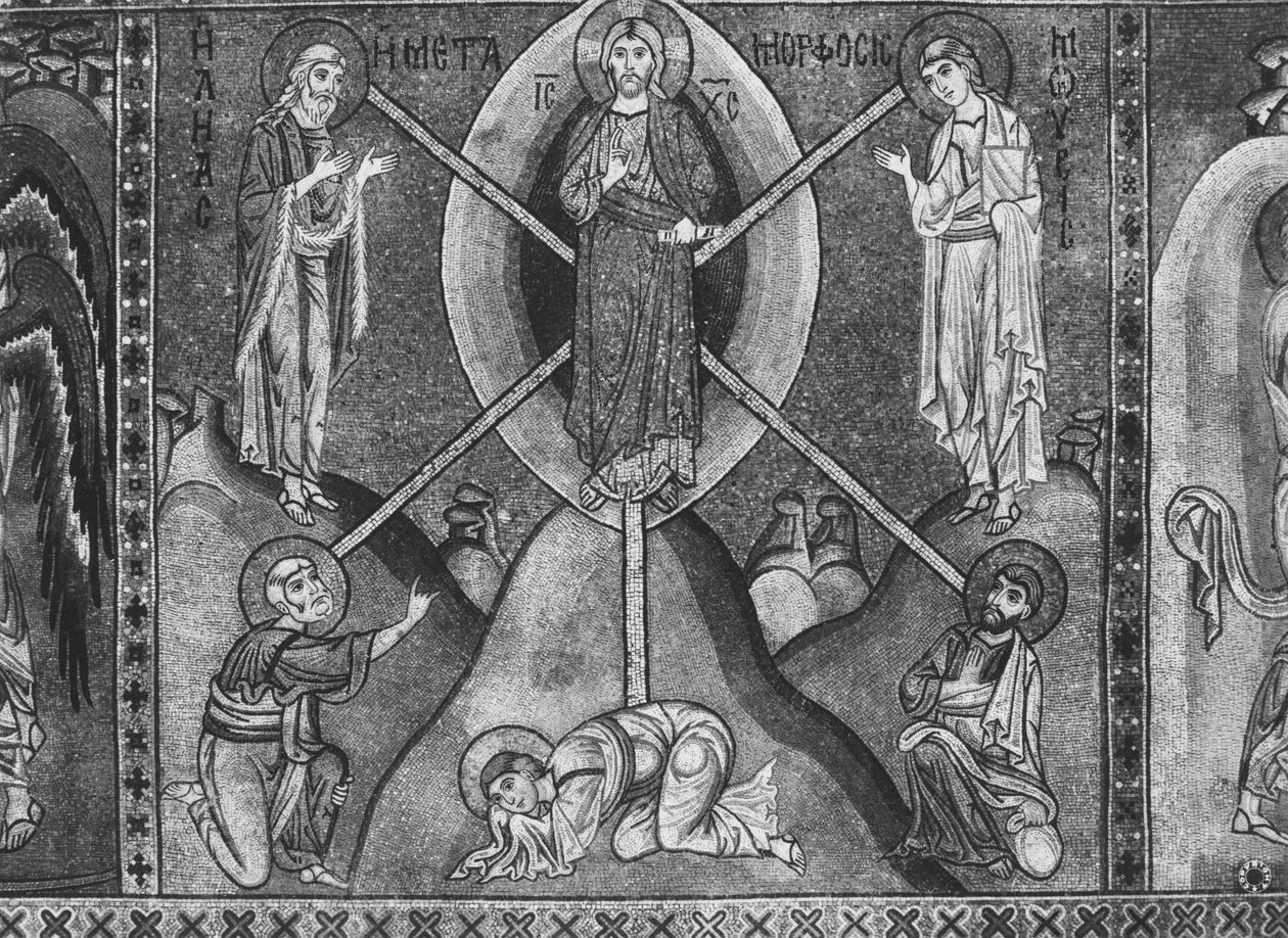 Jesus Kristus vid berget Tabor (mosaik) av Sicilian School