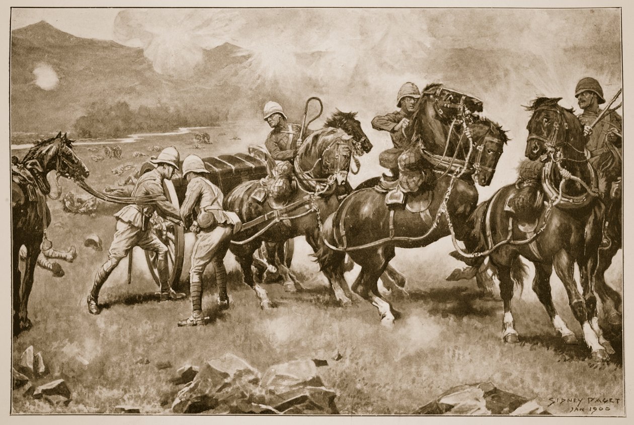 Slaget vid Colenso - Det sista desperata försöket att rädda kanonerna från 14:e och 66:e batterierna, 1900 av Sidney Paget