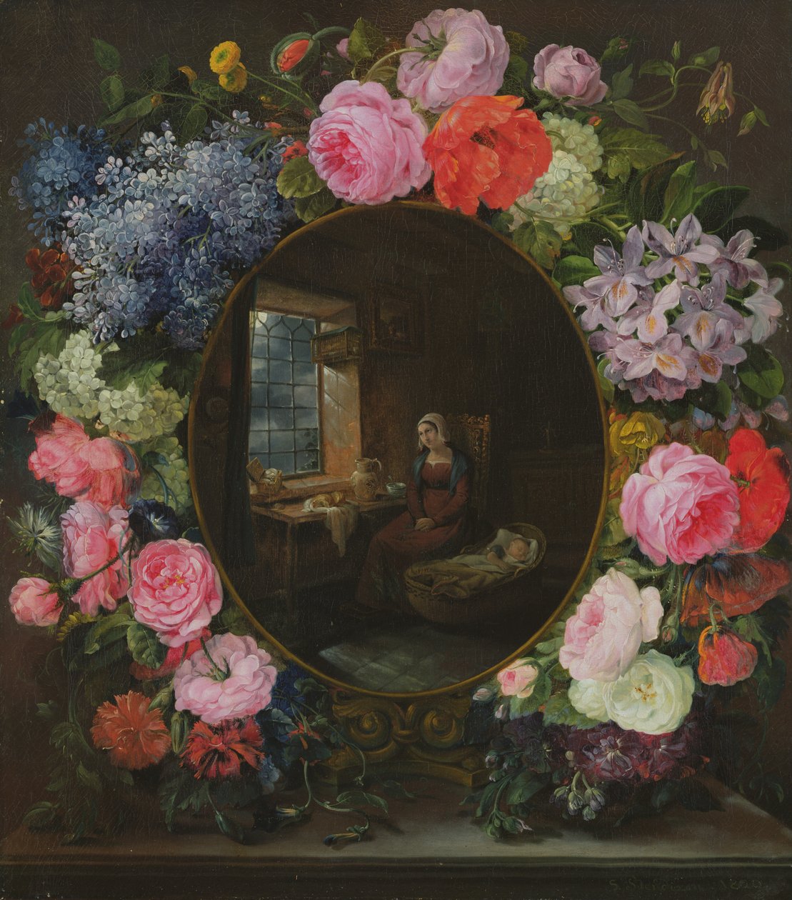 Mor och barn i en krans av blommor, 1829 av Siegfried Detler Bendixen