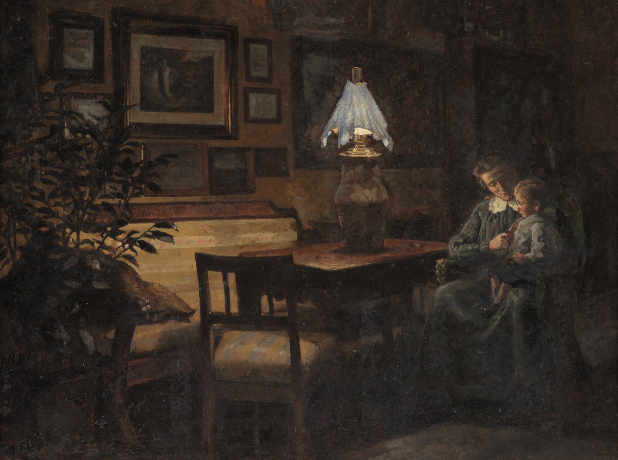 Kvällsinredning. Mamma och barn av Sigurd Wandel