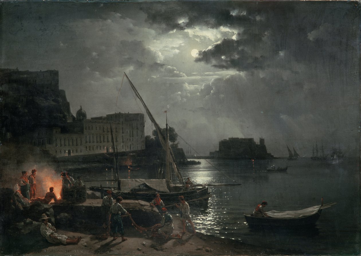 Utsikt över Neapel i månsken, 1829 av Silvestr Fedosievich Shchedrin