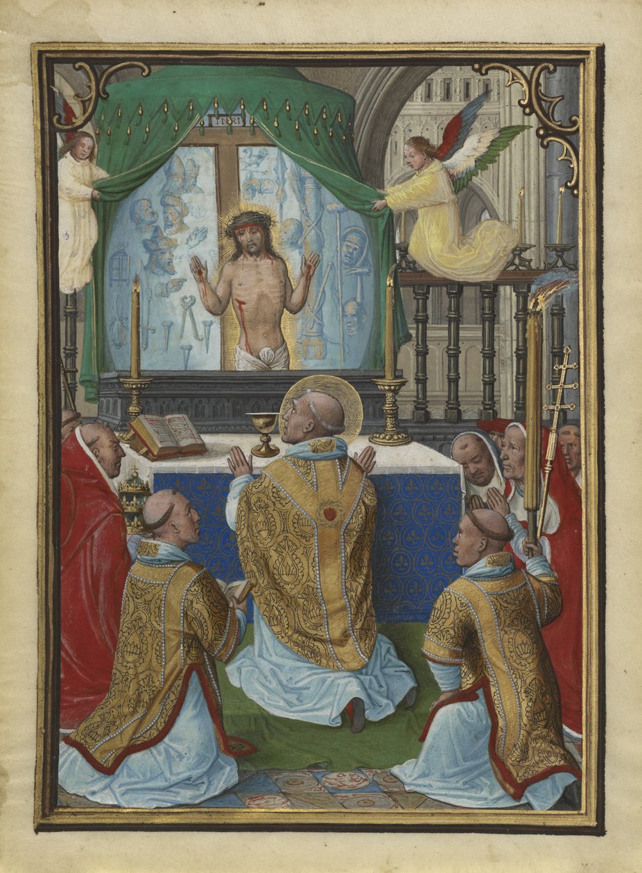 Sankt Gregorius mässa, miniatyr från Munich-Montserrats timmar av Simon Bening