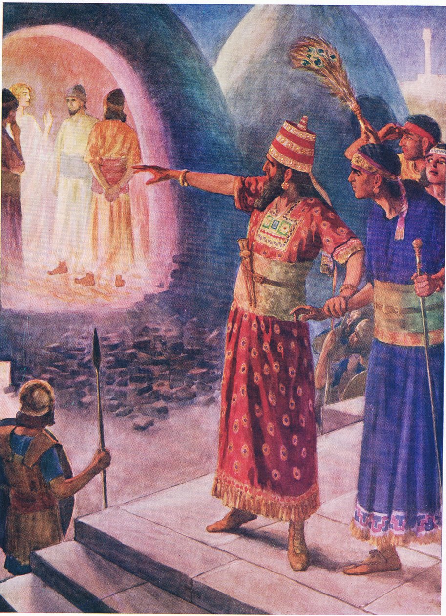 Den eldiga ugnen, från The Bible Picture Book utgiven av Thomas Nelson, c.1950 av Simon Harmon Vedder