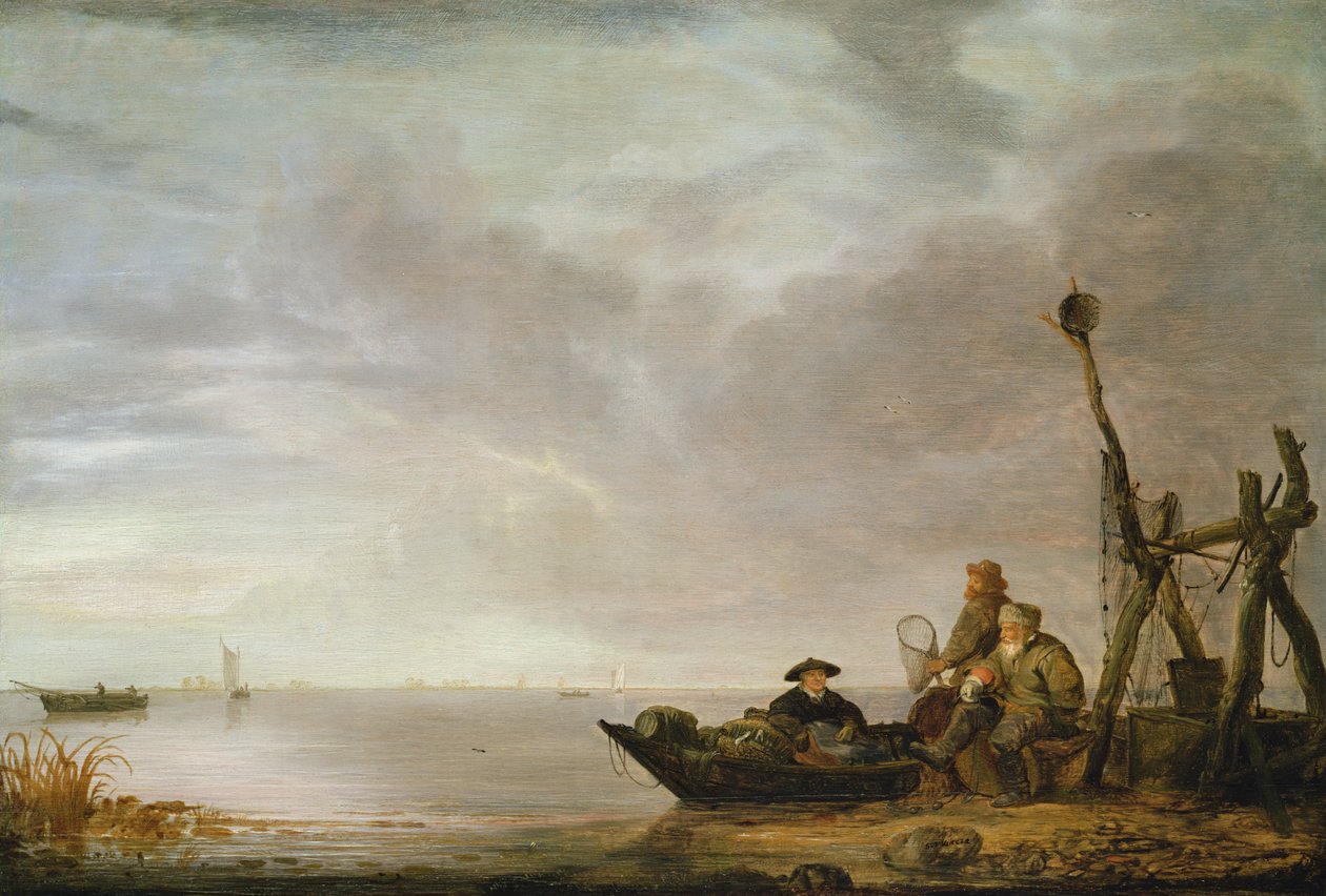Fiskare på stranden av Simon de Vlieger