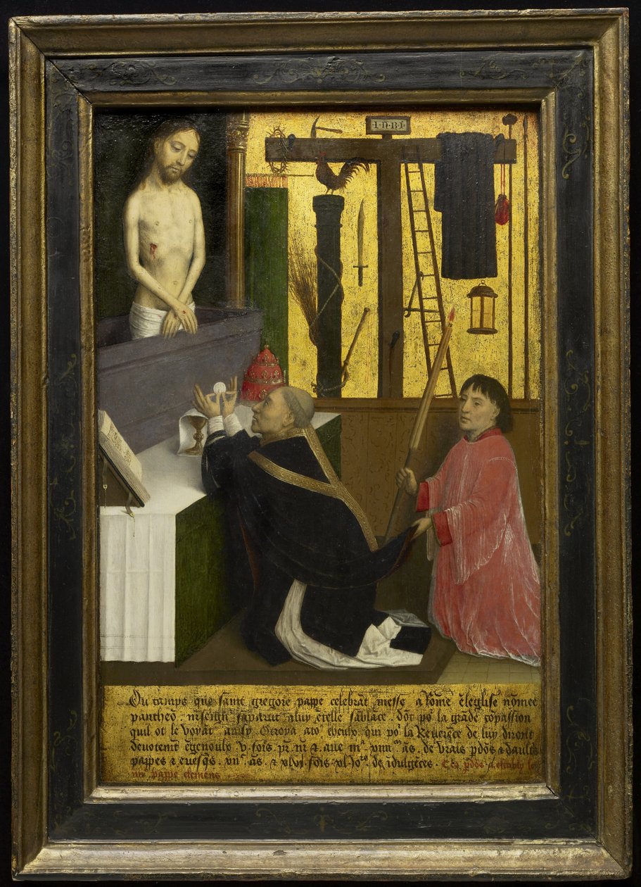 Gregorius mässa, ca 1460-65 (olja och bladguld på träpanel) av Simon Marmion