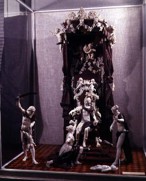 The Judgment of Salomon, gjord i München, ca 1741 (elfenben, valnöt och färgat glas) av Simon Troger