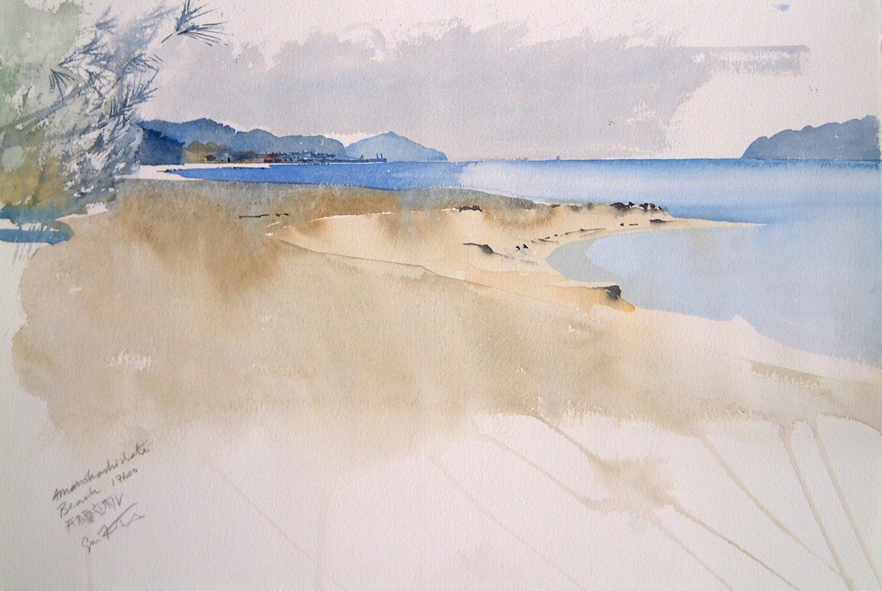 Strand Amanohashidate, 2000 (akvarell) av Simon Fletcher