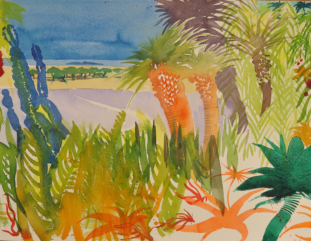Kaktusträdgård, 2016 (akvarell) av Simon Fletcher