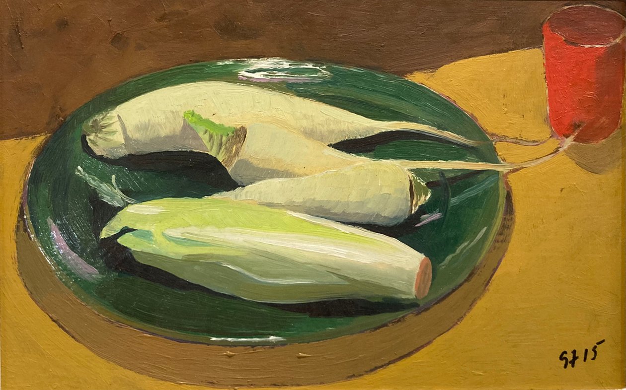 Fyra endives (olja på pannå) av Simon Fletcher
