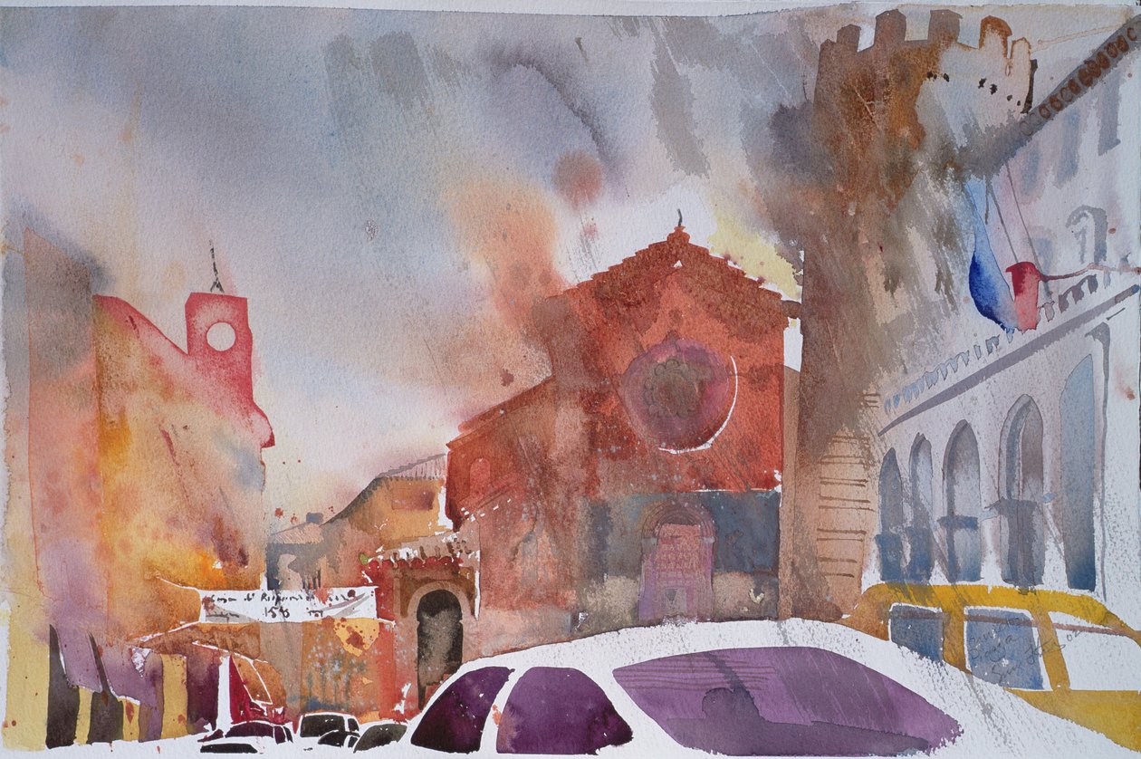Orvieto Piazza, Italien 2002 (akvarell) av Simon Fletcher