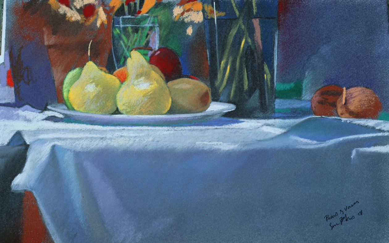 Päron och vaser, 2004 (pastell) av Simon Fletcher