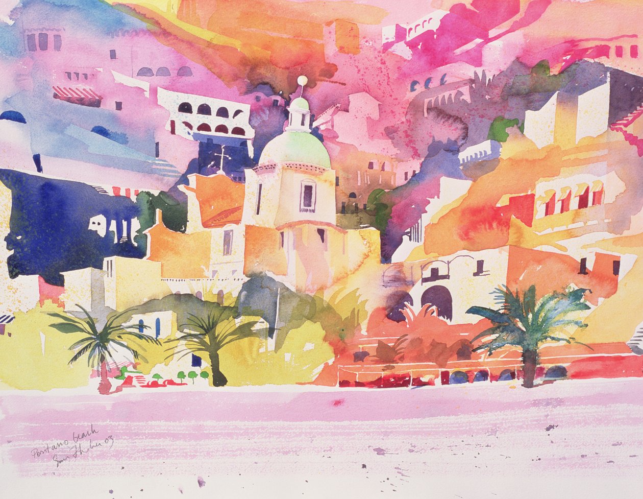 Positano Beach, 2003 (akvarell på papper) av Simon Fletcher
