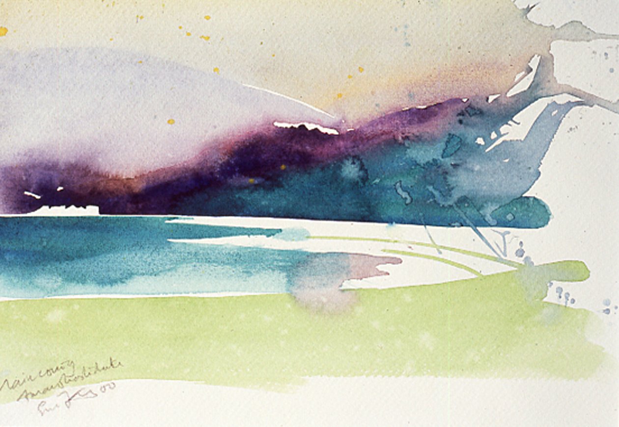 Regnet kommer Amanohashidate, 2000 (akvarell) av Simon Fletcher