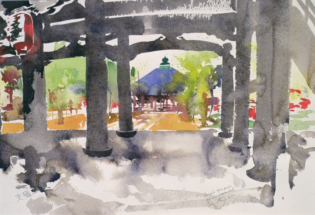 Temple Entrance, Amanohashidate (akvarell på papper) av Simon Fletcher