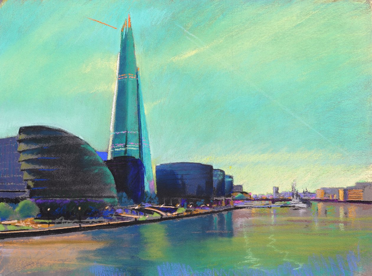 The Shard från Tower Bridge, 2015 (pastell) av Simon Fletcher