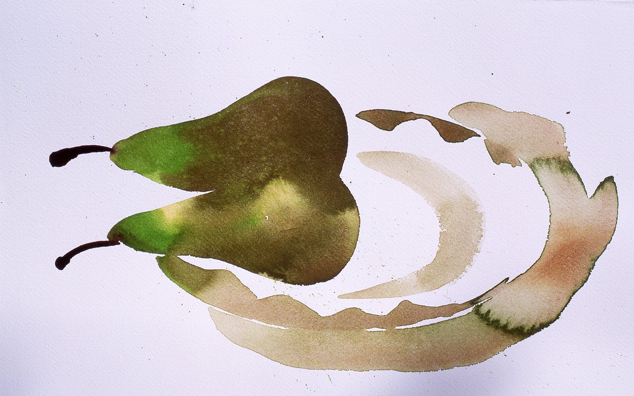 Två päron på en tallrik, 2010 (akvarell) av Simon Fletcher