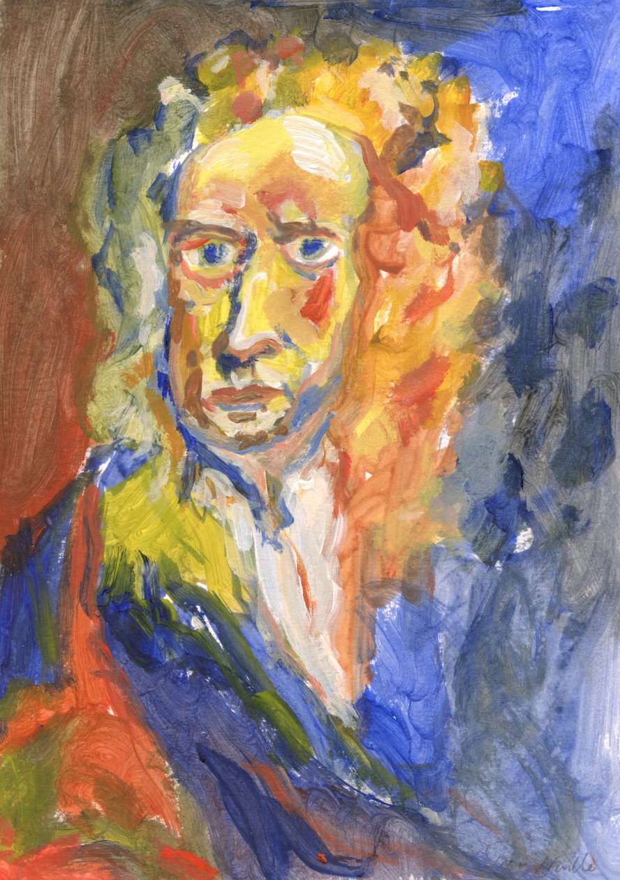 Sir Isaac Newton, 2023 (akryl på papper) av Simon Neville