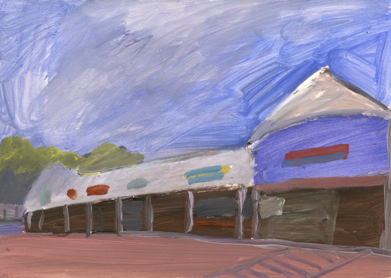 Strip Mall 4, 2023 (akryl på papper) av Simon Neville