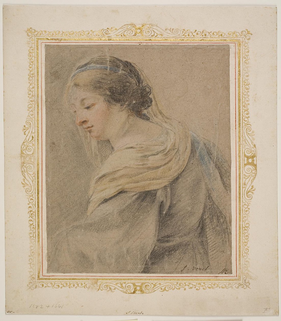 Studie av kvinna för "Madonna och barn" av Simon Vouet