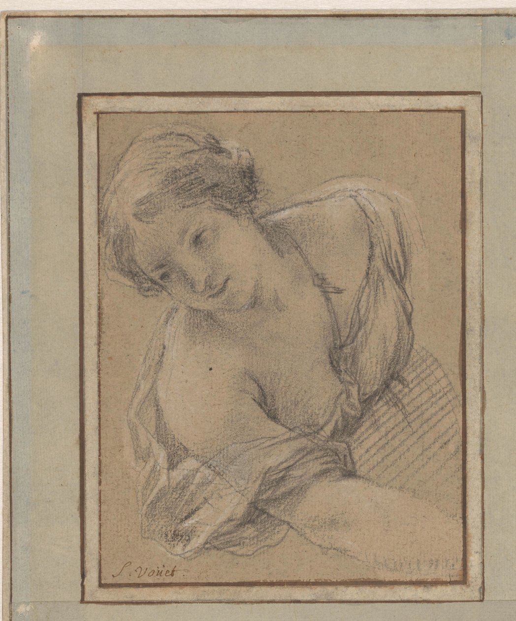 Studie av en böjd ung kvinna av Simon Vouet