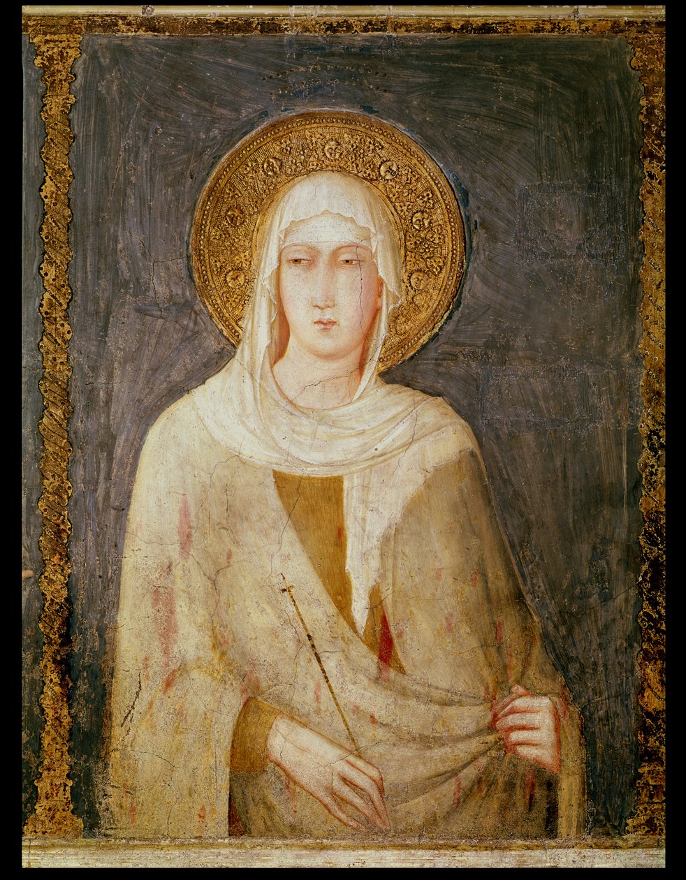 Watakatifu watano, maelezo ya St. Clare swed av Simone Martini