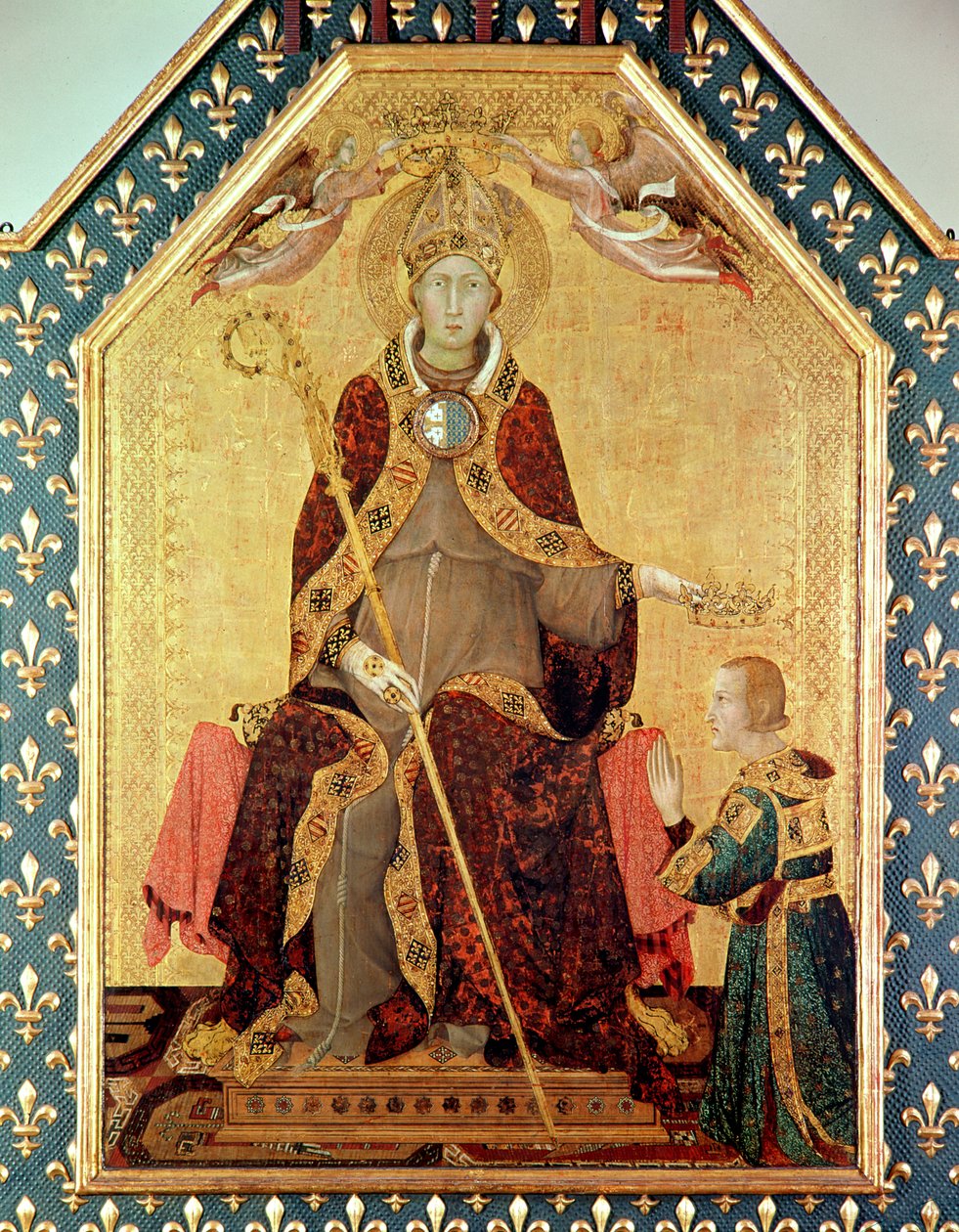 St. Louis av Toulouse (1274-97) kröner sin bror, Robert av Anjou (1278-1343) från altaret i St. Louis av Toulouse, 1317 (tempera på panel) av Simone Martini