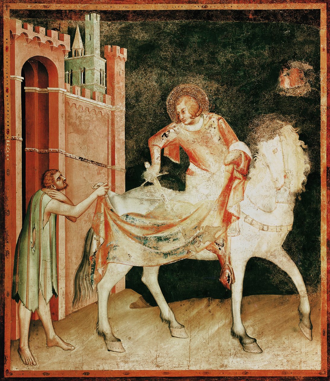 Sankt Martin delar sin kappa med tiggaren, från Sankt Martins liv, 1326. av Simone Martini