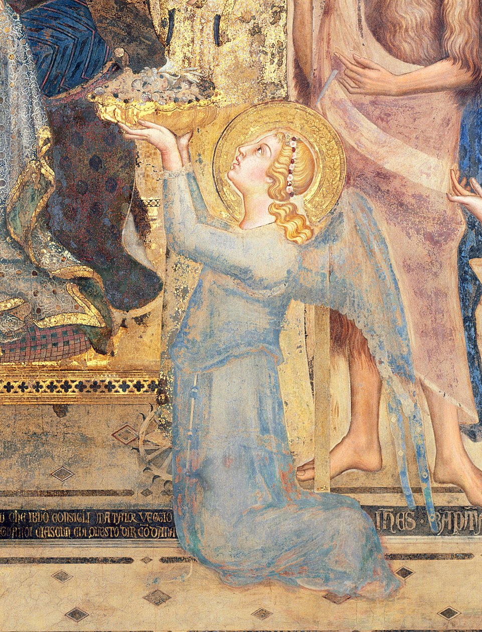 Maesta: Ängel som erbjuder blommor till jungfrun, 1315, fresco detalj av 51591 av Simone Martini