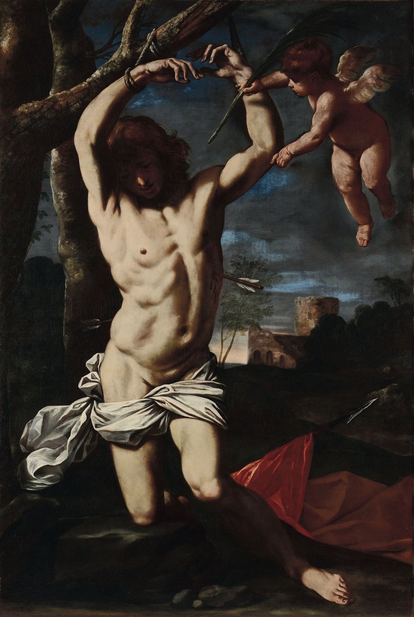 Sankt Sebastian och en ängel av Simone Cantarini