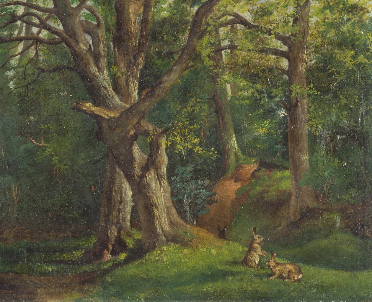 Skogslandskap med kaniner av Hubert von Herkomer