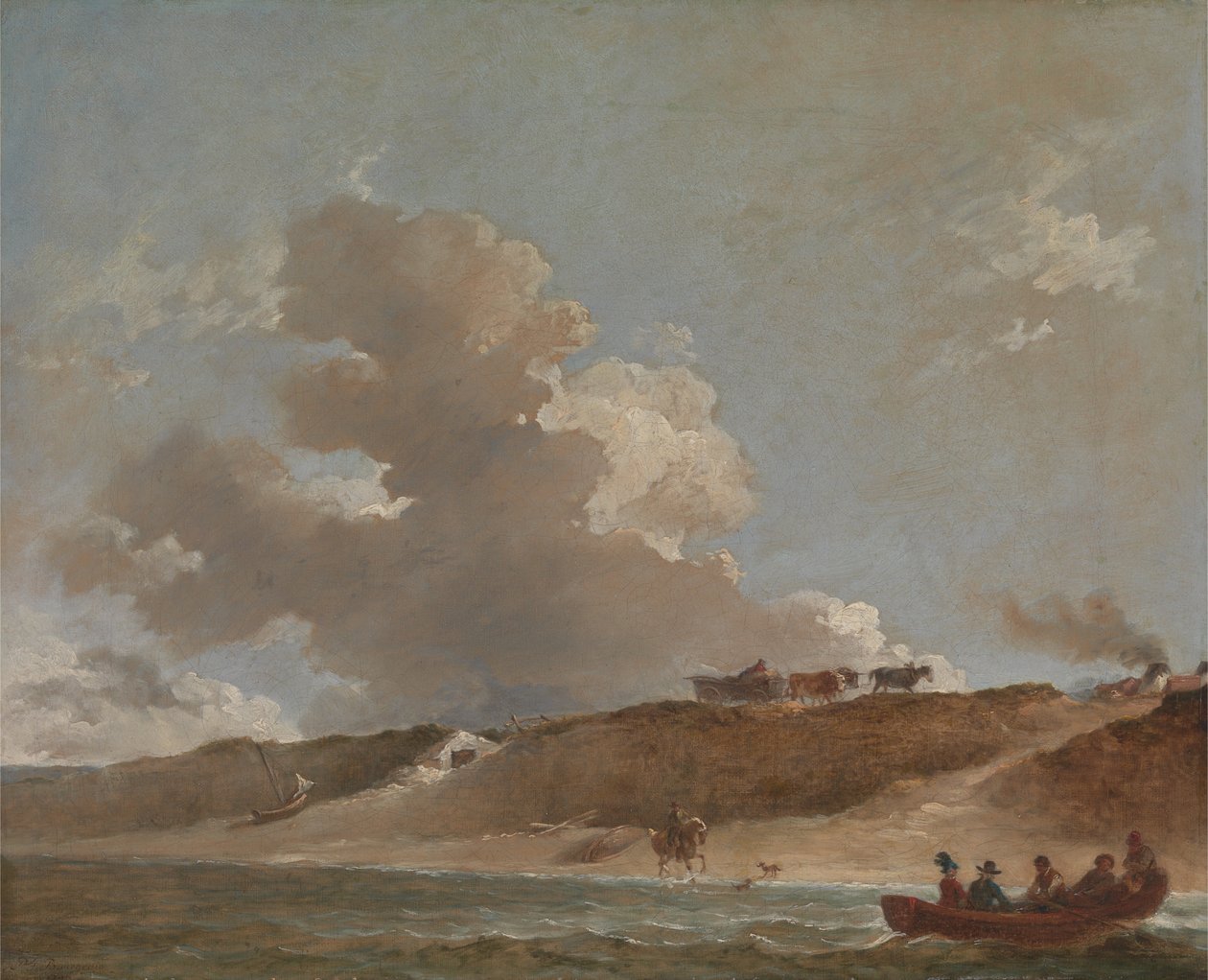 Kustlandskap med en färjebåt av Sir Peter Francis Bourgeois