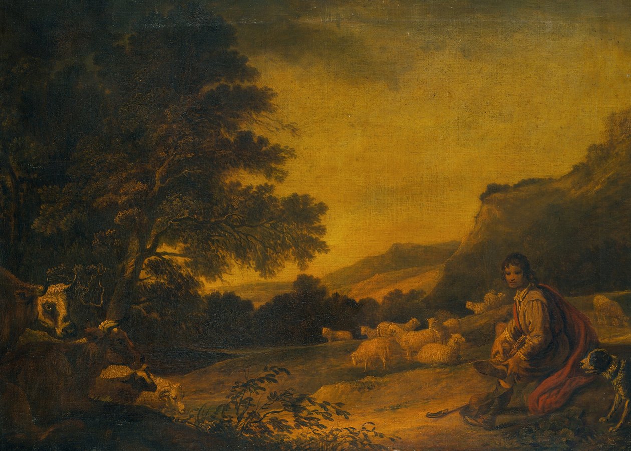 Landskap med nötkreatur (en ung herde med sin hjord) av Sir Peter Francis Bourgeois