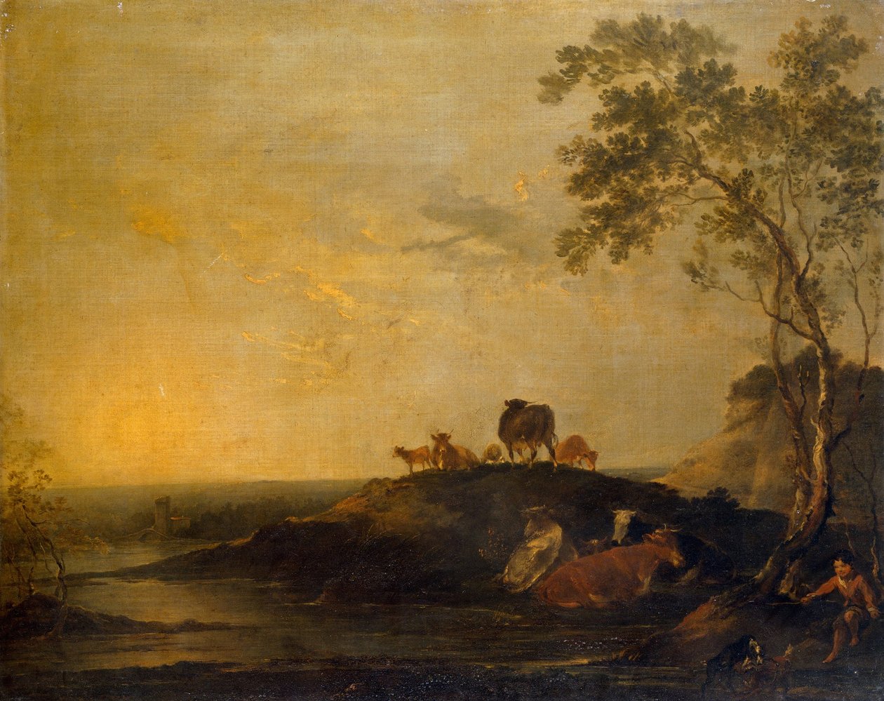 Landskap med nötkreatur (kor på en kulle vid en bäck) av Sir Peter Francis Bourgeois