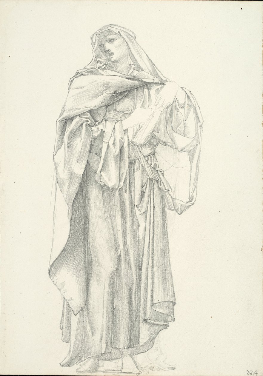 Draperad mansfigur (skissbok #2614) av Sir Edward Burne Jones