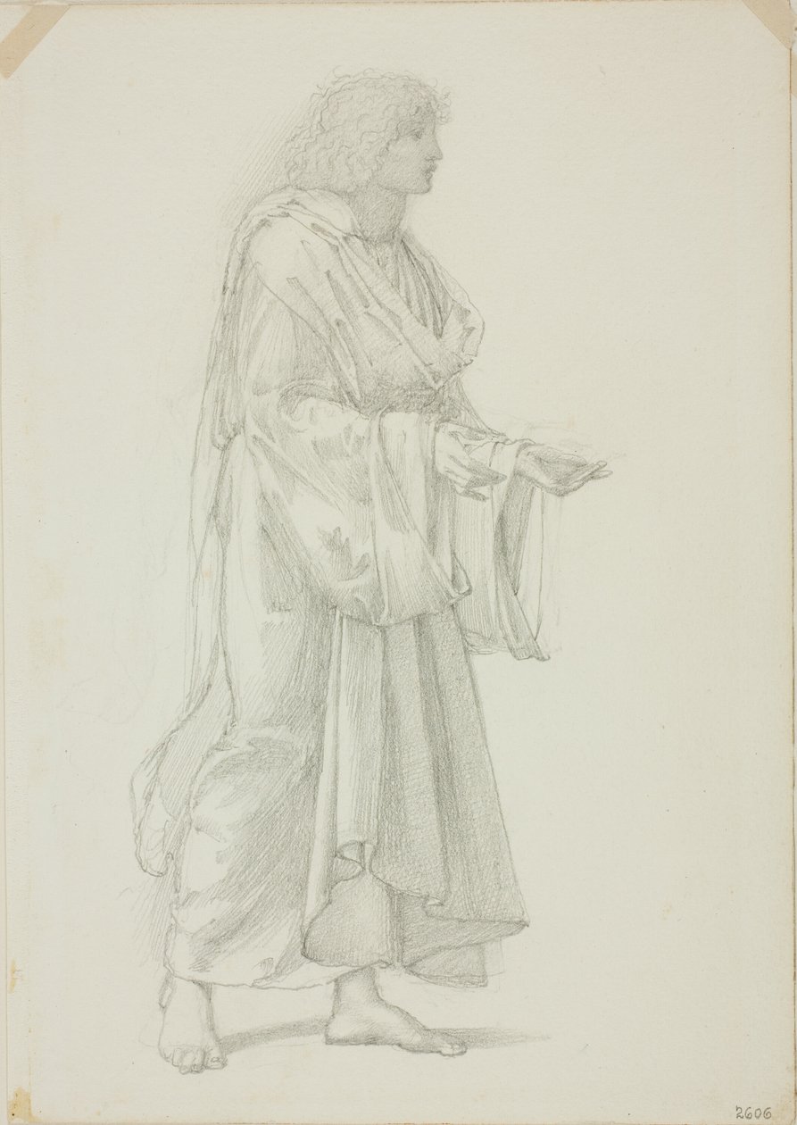 Draperad stående mansfigur av Sir Edward Burne Jones