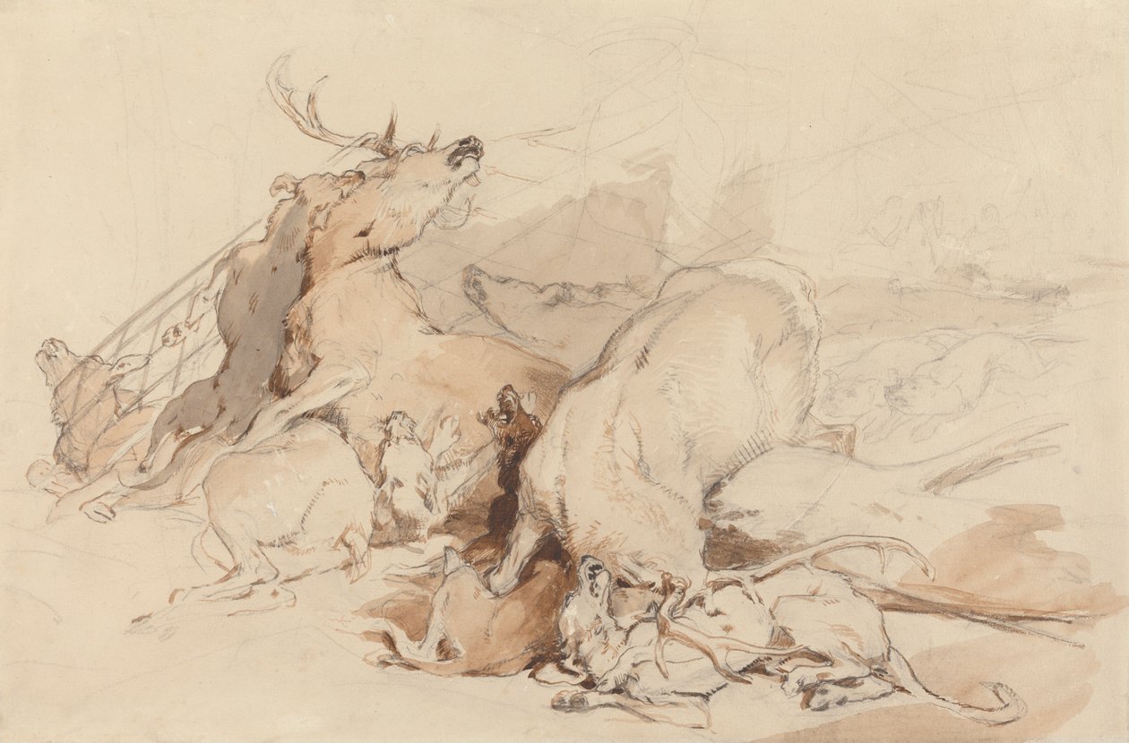 Hundar och jägare som attackerar rådjur av Sir Edwin Henry Landseer