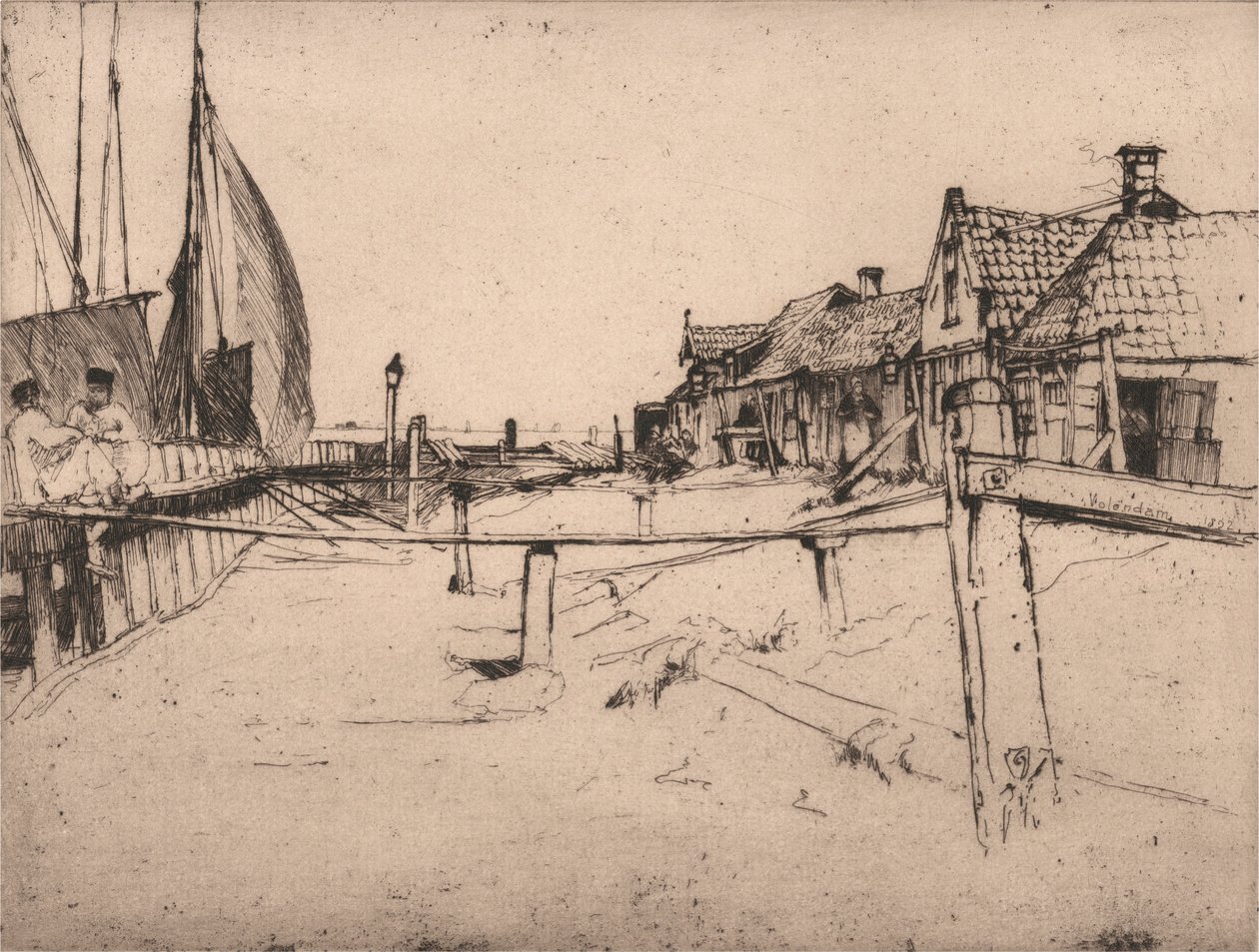 I Port, Volendam av Sir Frank Short