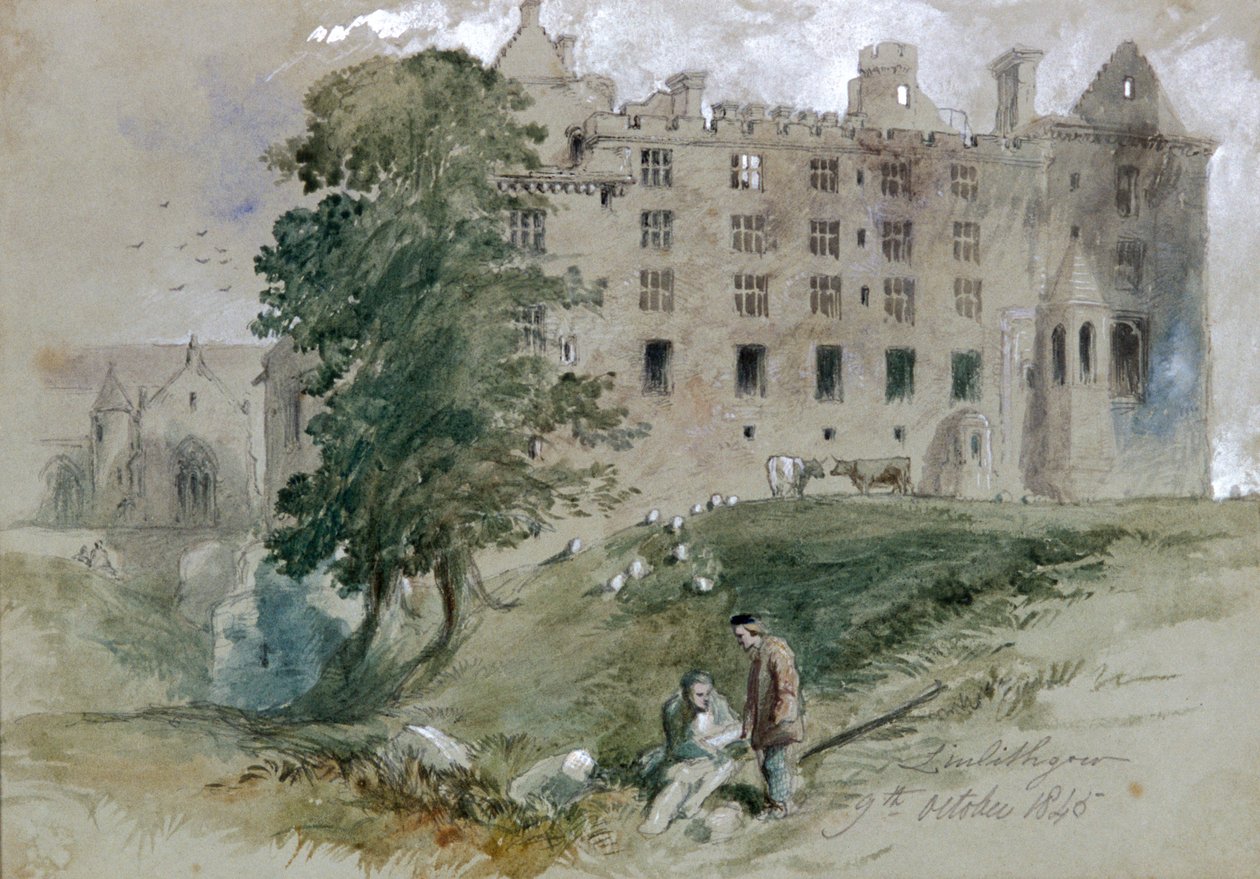 Linlithgow Castle, West Lothian, Skottland, 1845 av Sir John Gilbert