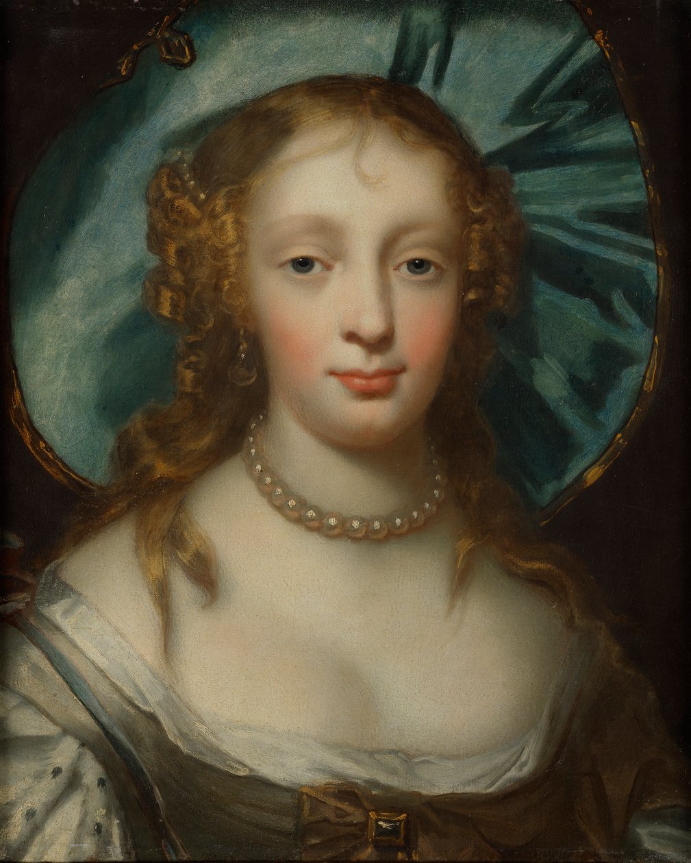 Porträtt av en dam med en blå hatt av Sir Peter Lely